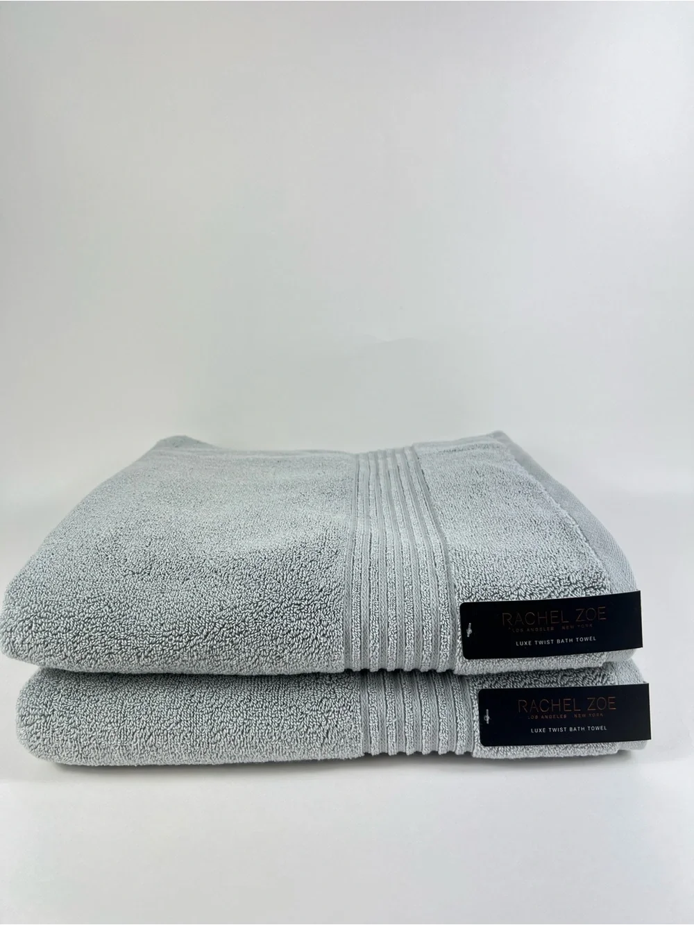 Rachel Zoe Bamboo Bath Towel Set Luxe Twist Gray Plush Cotton Blend 2 Pc NEW
